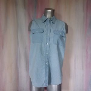 Vintage Denim Sleeveless Button Down Shirt